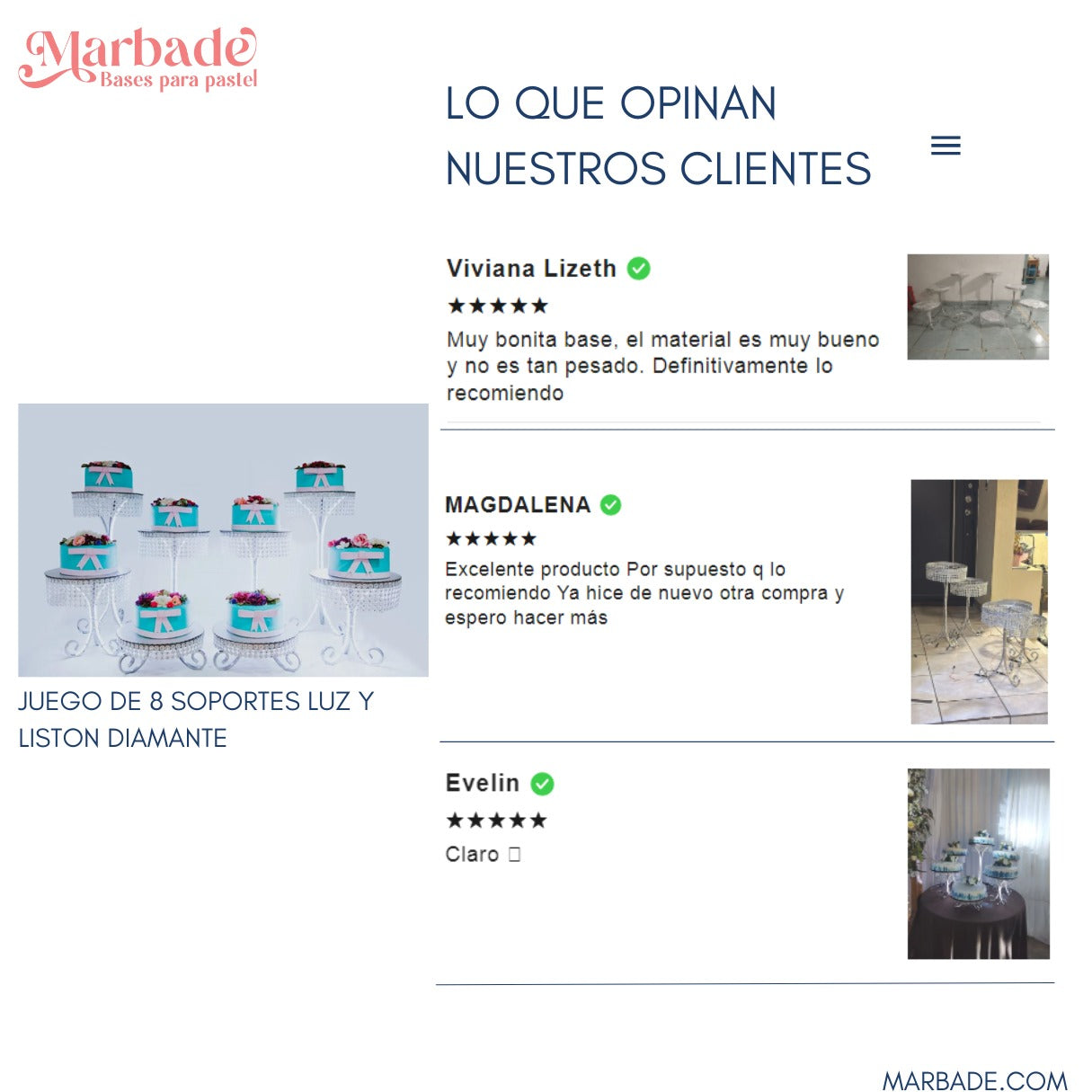 Juego de 8 soportes con listón diamante