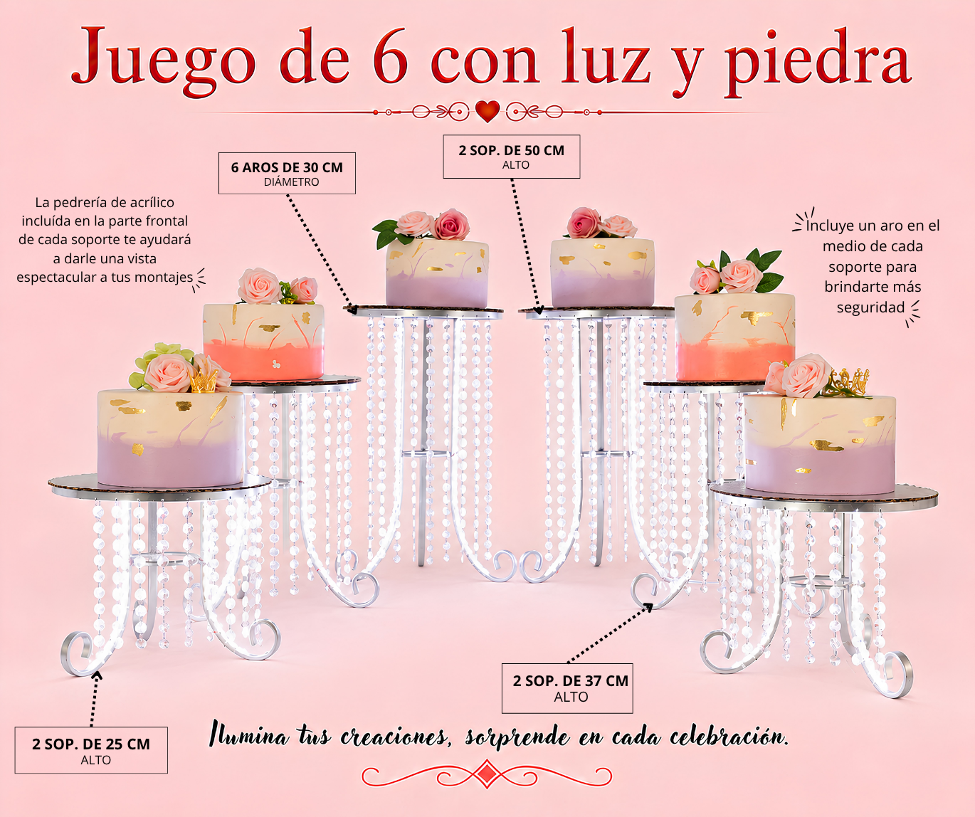 Juego de 6 con luz y piedra