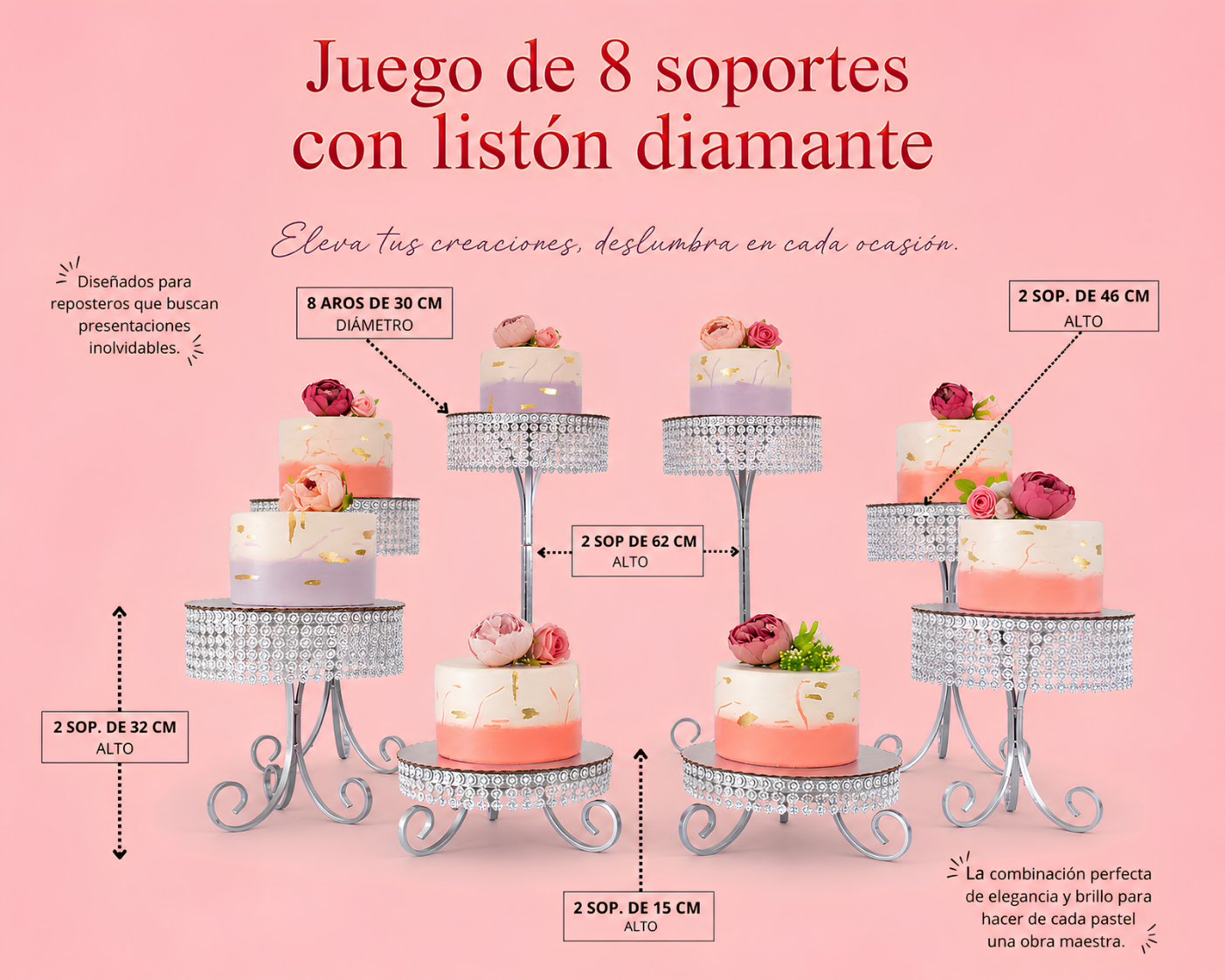Juego de 8 soportes con listón diamante